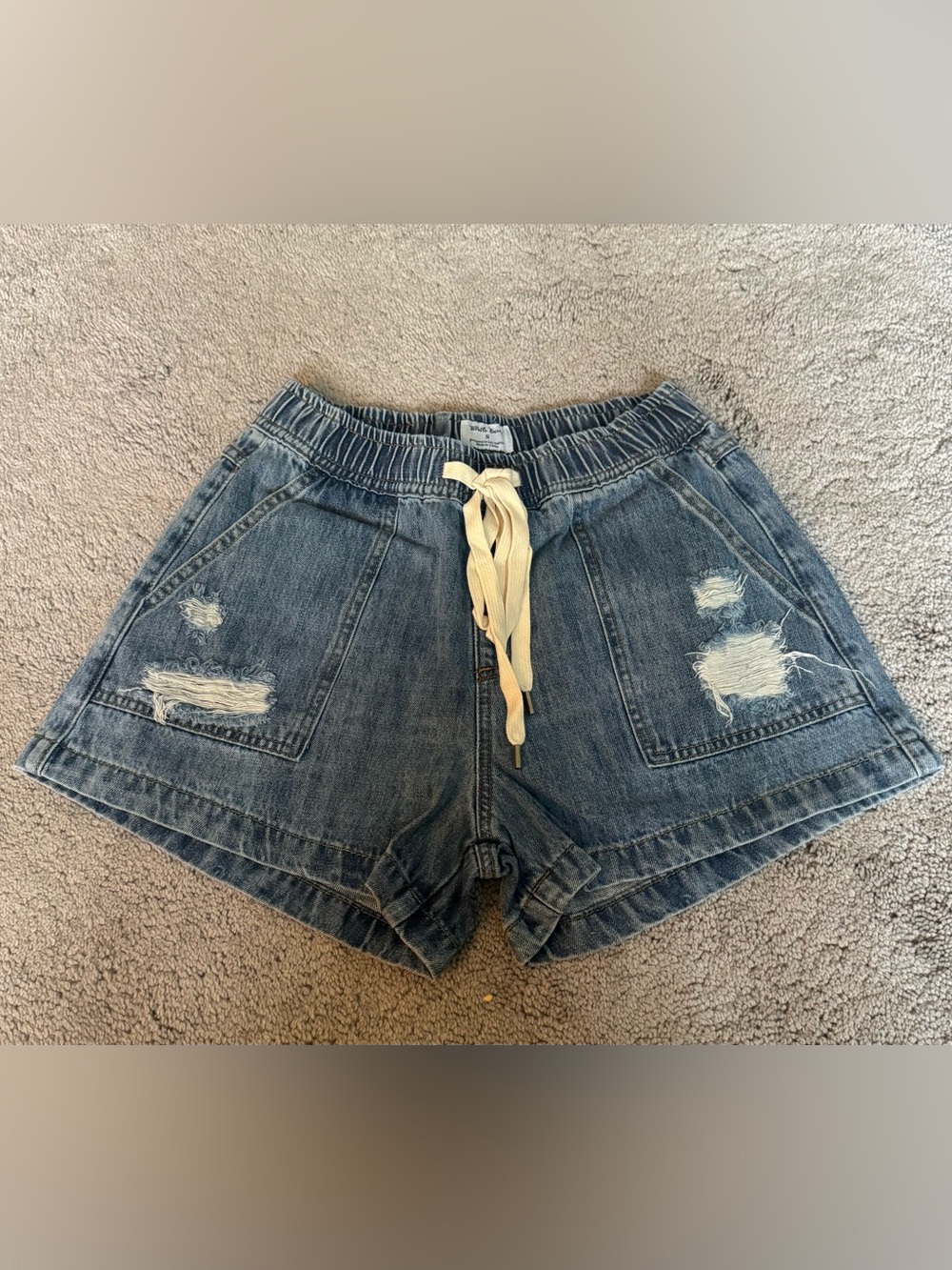 White Birch Distressed Denim Drawstring Shorts